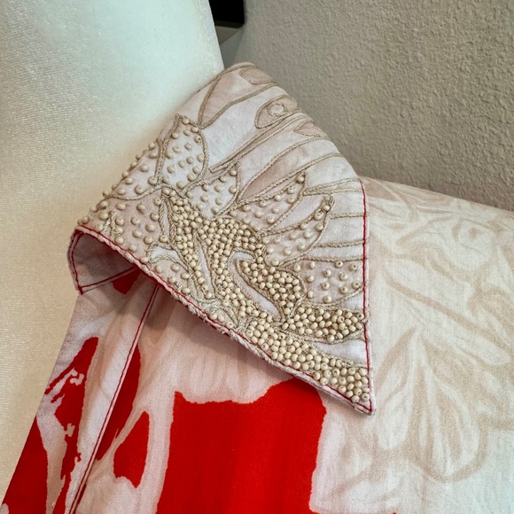 Figue Kate Floral V-Neck Beaded Collar Floral Button Down Shirt Dress Size 6 J - Picture 3 of 10